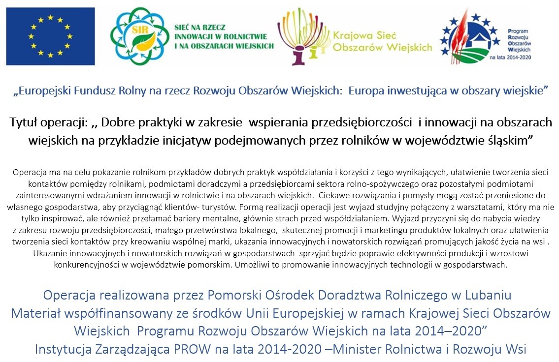 Dobre praktyki w zakresie wspierania przedsiębiorczości i innowacji na obszarach wiejskich na przykładzie inicjatyw podejmowanych przez rolników w województwie śląskim