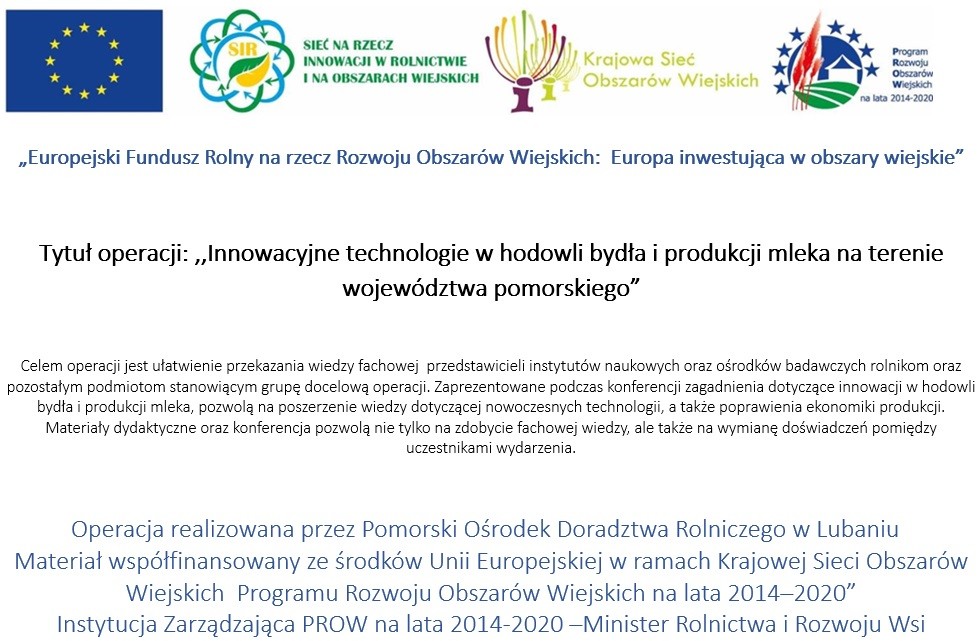 Innowacyjne technologie w hodowli bydła i produkcji mleka na terenie województwa pomorskiego - plakat
