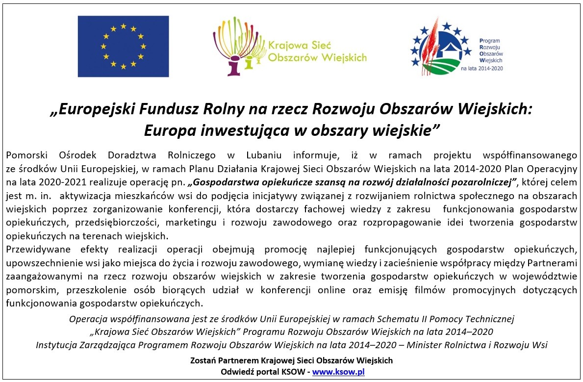 KSOW - Gospodarstwa opiekuńcze szansą na rozwój działalności pozarolniczej