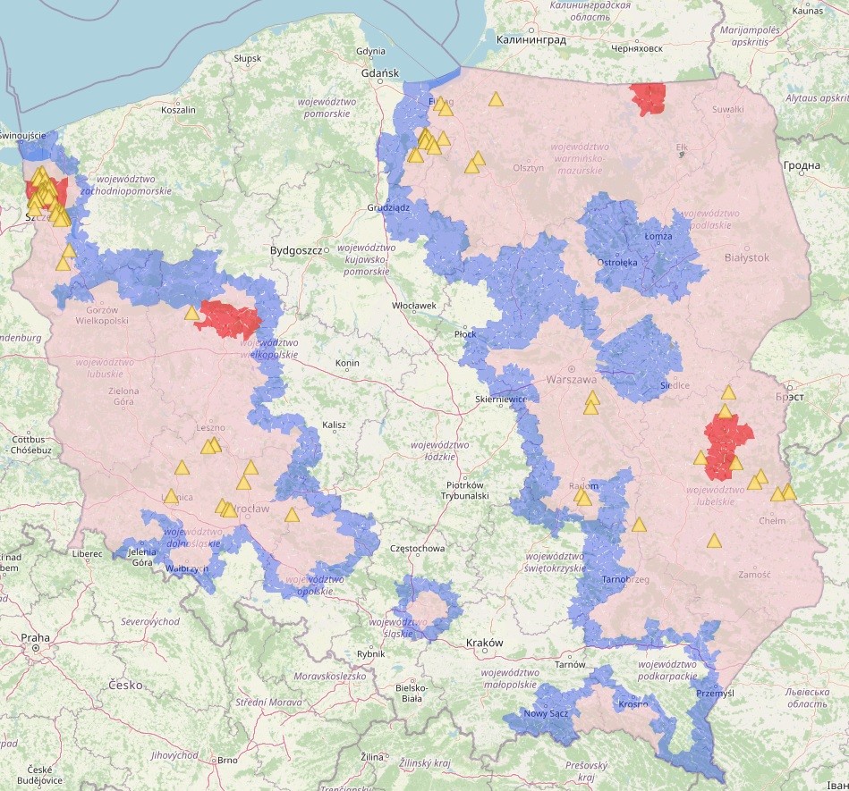 mapa ognisk ASF - stan na 01.2024